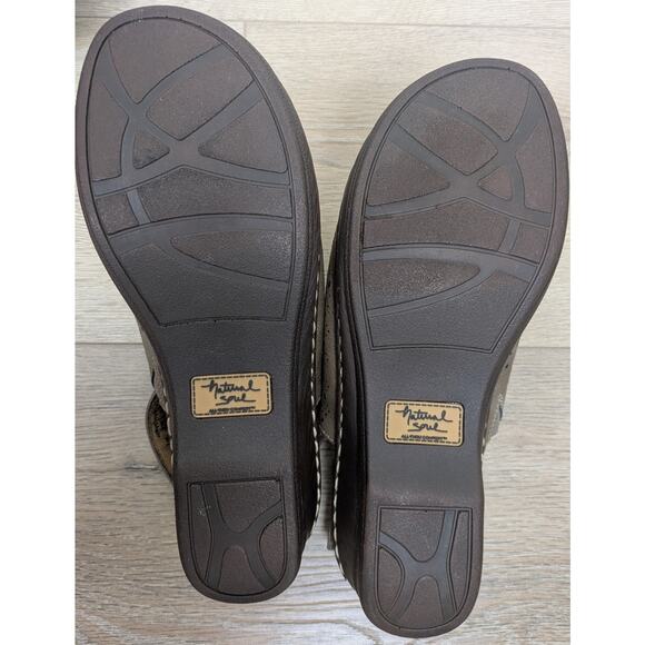 Natural Soul Serena Sandal 8.5 Tan Slingback Strap Wedge Laser Cut Padded Comfy - Picture 7 of 10